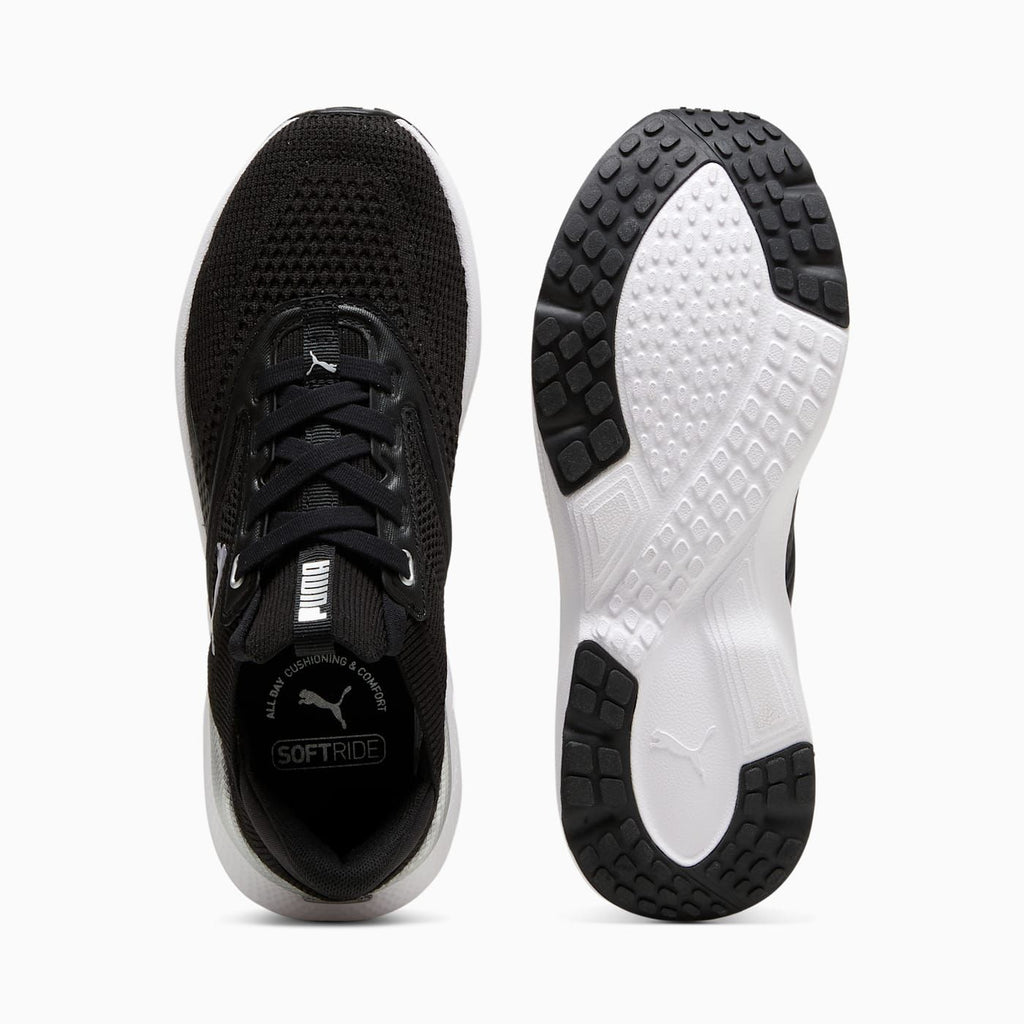 Softride Mayve Women's Shoes - PUMA Black-PUMA Whit - Top View and Outsole