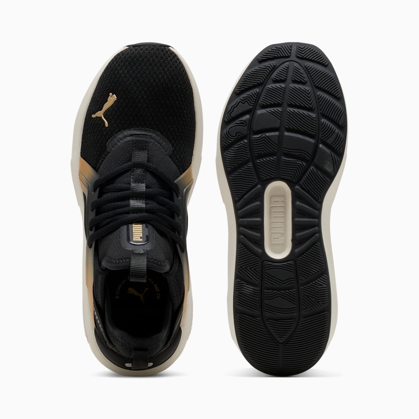 Softride Enzo 5 Metallic Women's Shoes - PUMA Black - Top View and Outsole