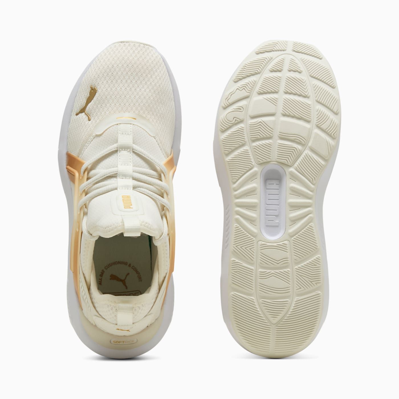Softride Enzo 5 Metallic Women's Shoes - Warm White - Top View and Outsole