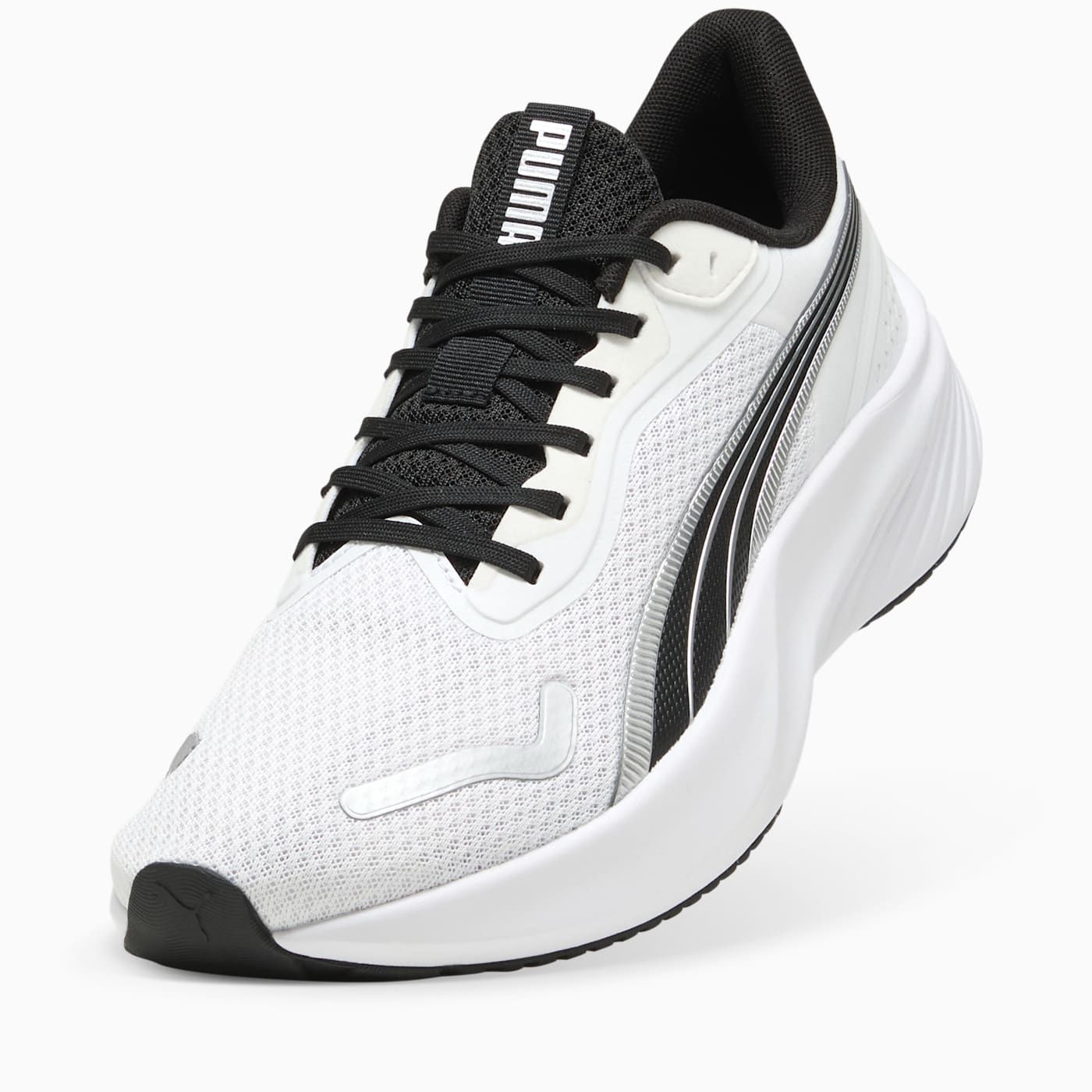 Pounce Lite Men's Shoes - PUMA White-PUMA Black - Angled Studio / Lifestyle Shot