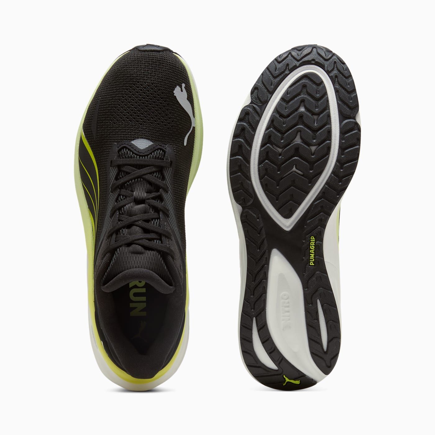 Electrify NITRO 4 Men's Shoes - PUMA Black-Apple Sprit - Top View and Outsole
