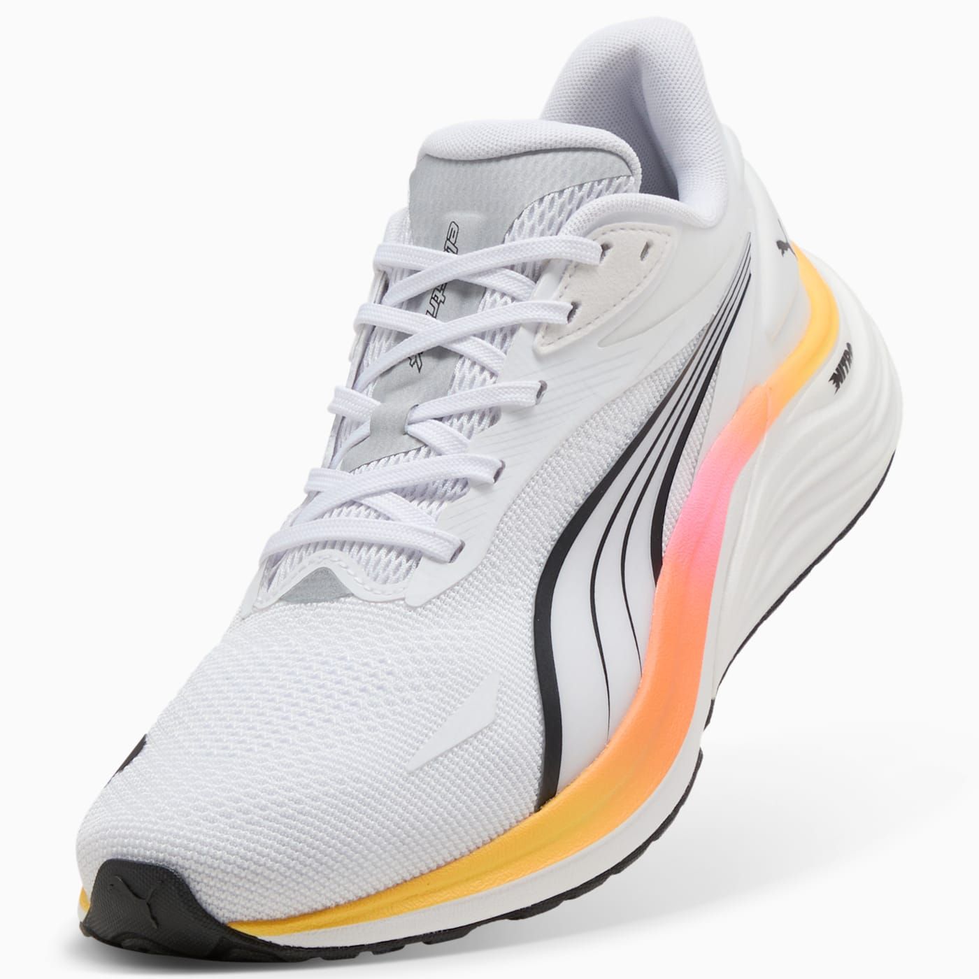 Electrify NITRO 4 Men's Shoes - PUMA White-Poison Pink - Angled Studio / Lifestyle Shot