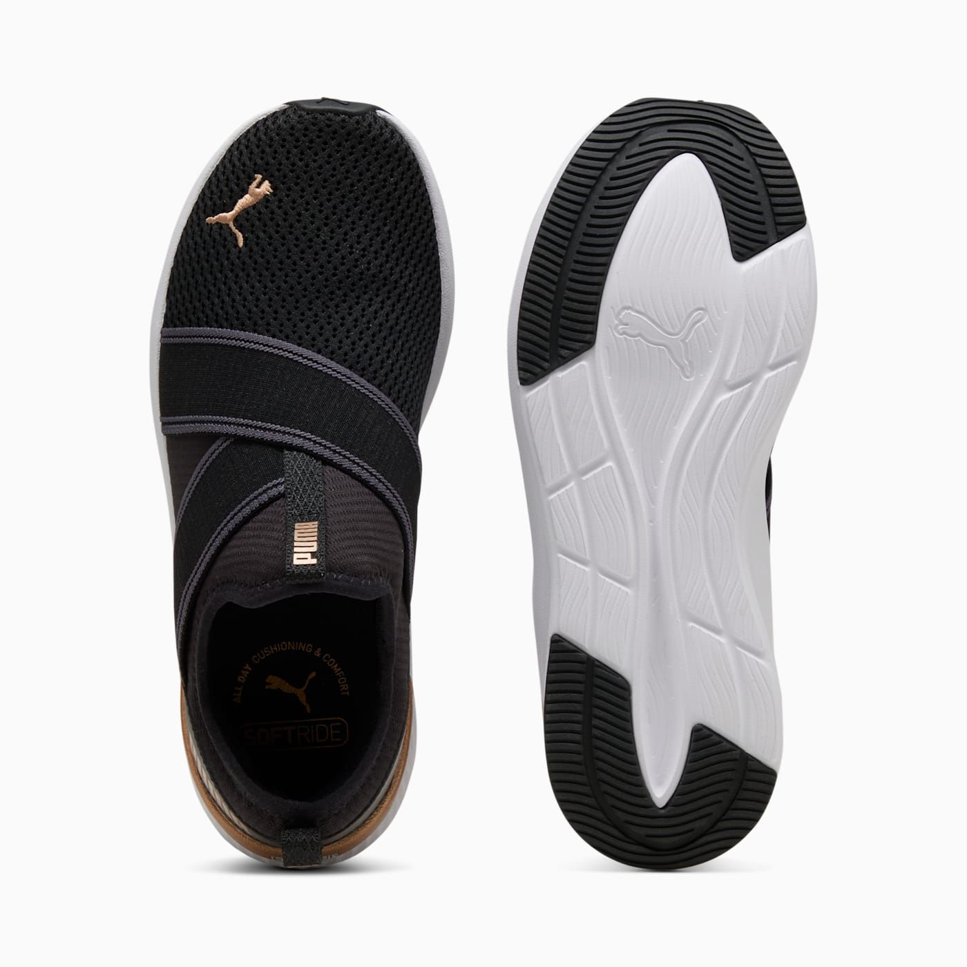 Softride Harli Slip on Women's Shoes - PUMA Black-PU - Top View and Outsole
