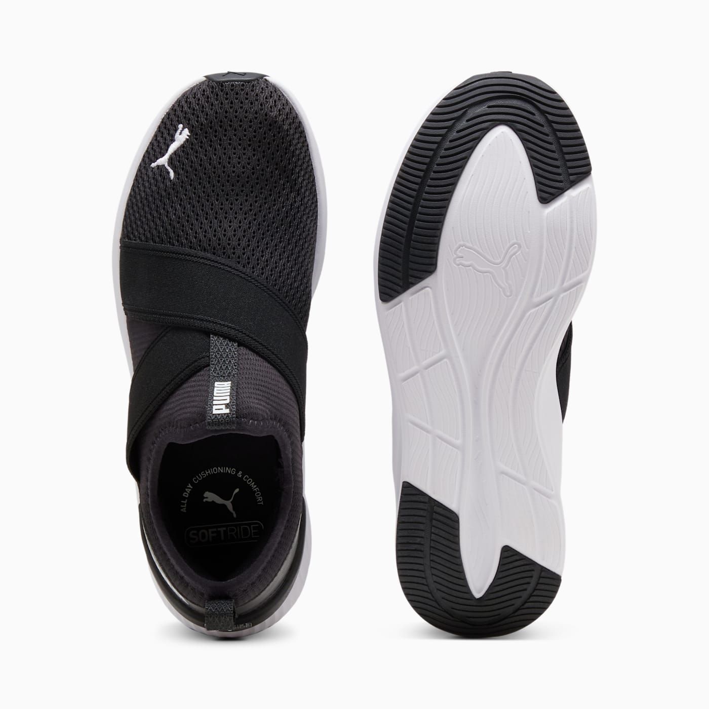 Softride Harli Slip on Women's Shoes - PUMA Black-PU - Top View and Outsole