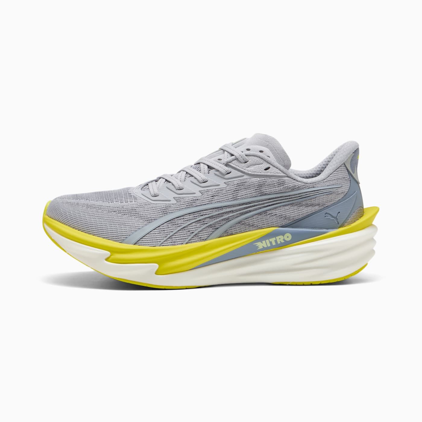 Deviate NITRO 4 Men's Shoes - Vibrant Silver-Lux Lime - Side Profile - Lateral