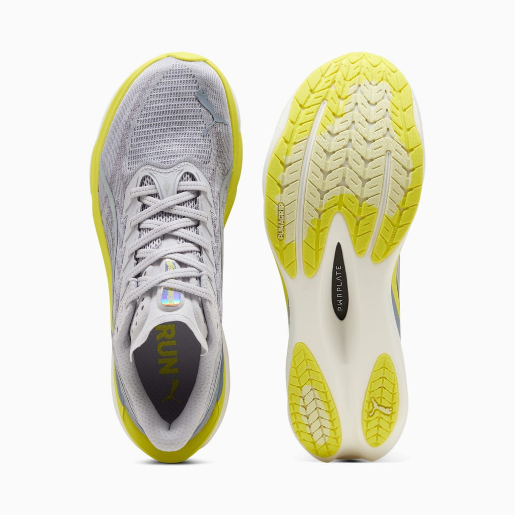 Deviate NITRO 4 Men's Shoes - Vibrant Silver-Lux Lime - Top View and Outsole