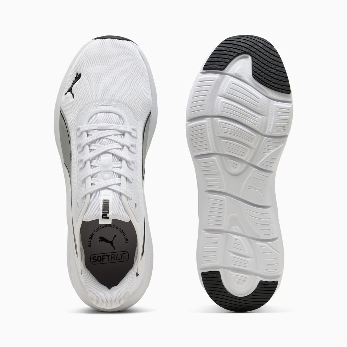 Softride Exo Flex Men's Shoes - PUMA White-PUMA Black - Top View and Outsole