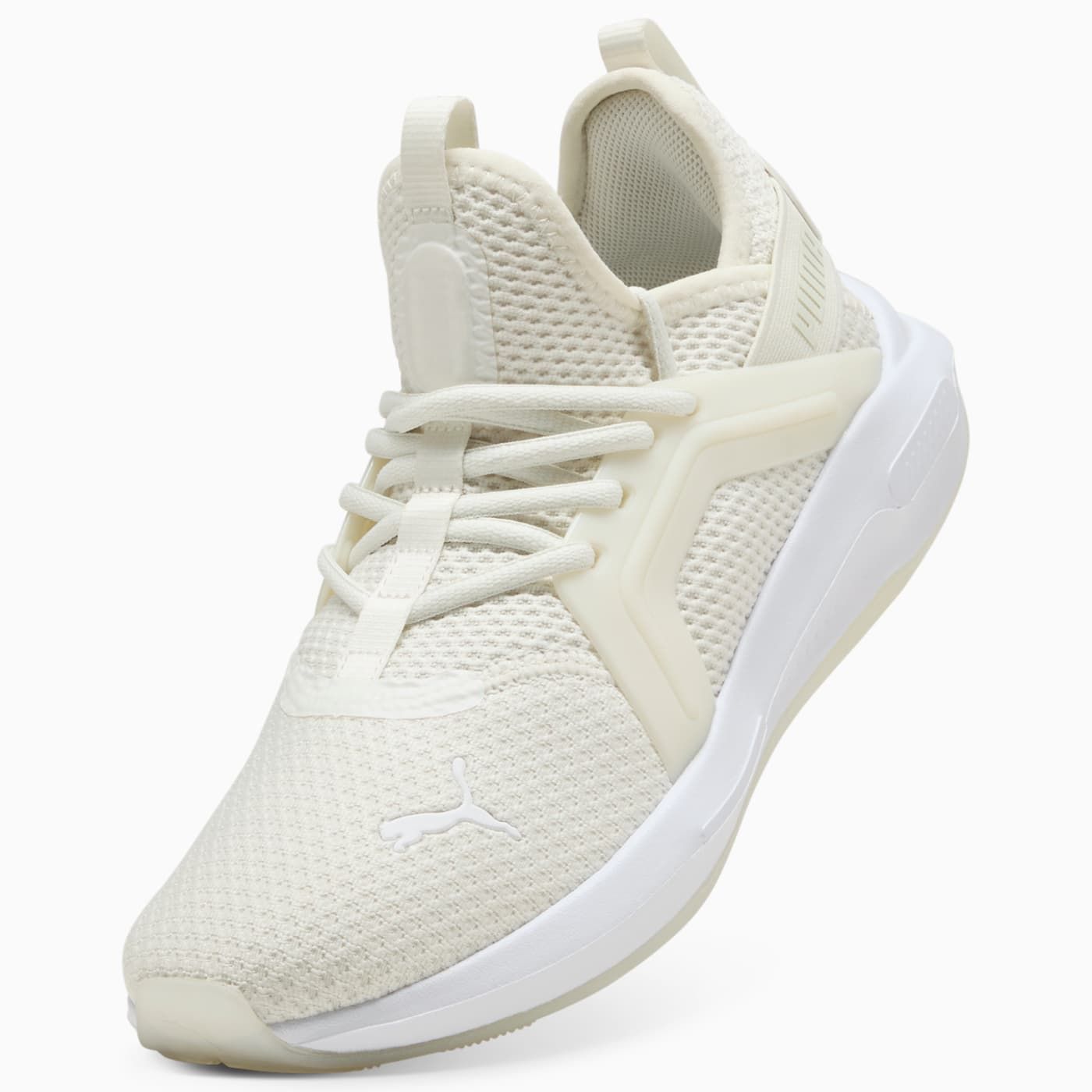 Softride Enzo 5 Shine Women's Shoes - Warm White-PUM - Angled Studio / Lifestyle Shot
