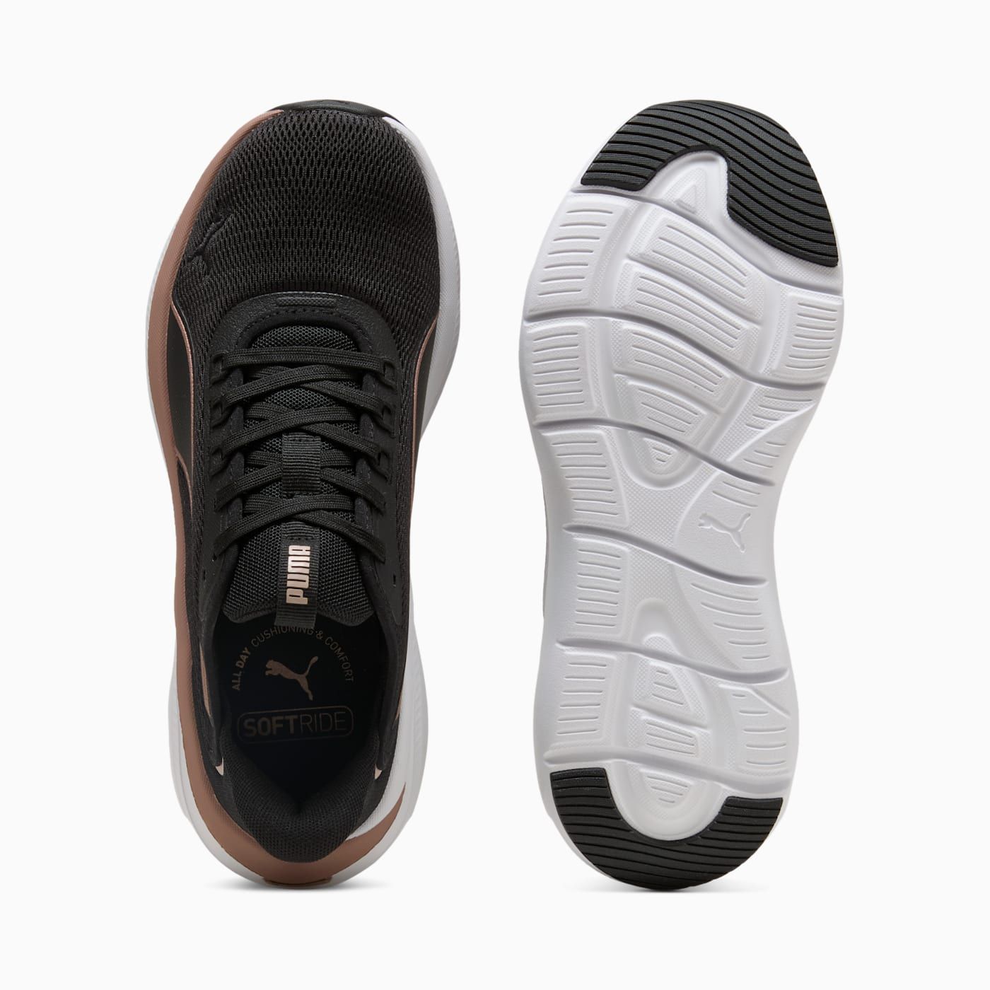 Softride Exo Flex Women's Shoes - PUMA Black-Rose Go - Top View and Outsole