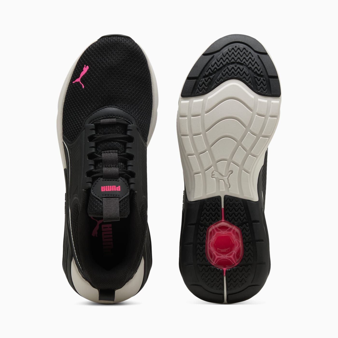 X-Cell Nova FS Women's Shoes - PUMA Black-Warm White-Pur - Top View and Outsole