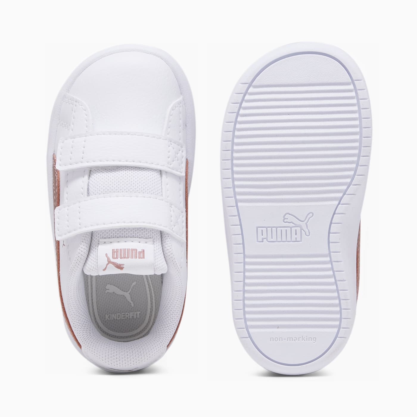 PUMA Rickie Classic V Infant Shoes - PUMA White-Ros - Top View and Outsole