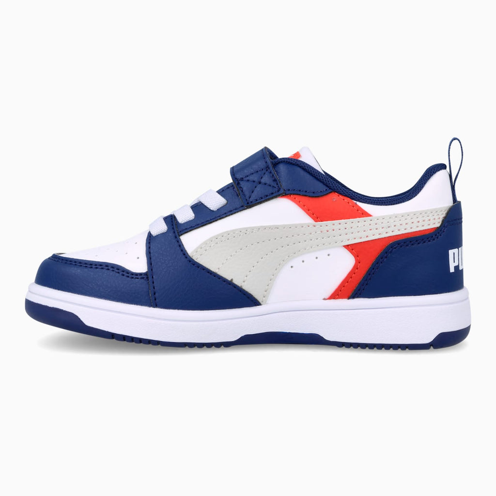 PUMA Rebound V6 Lo AC+ Kids' Shoes - Blue Jewel-Fea - Side Profile - Lateral