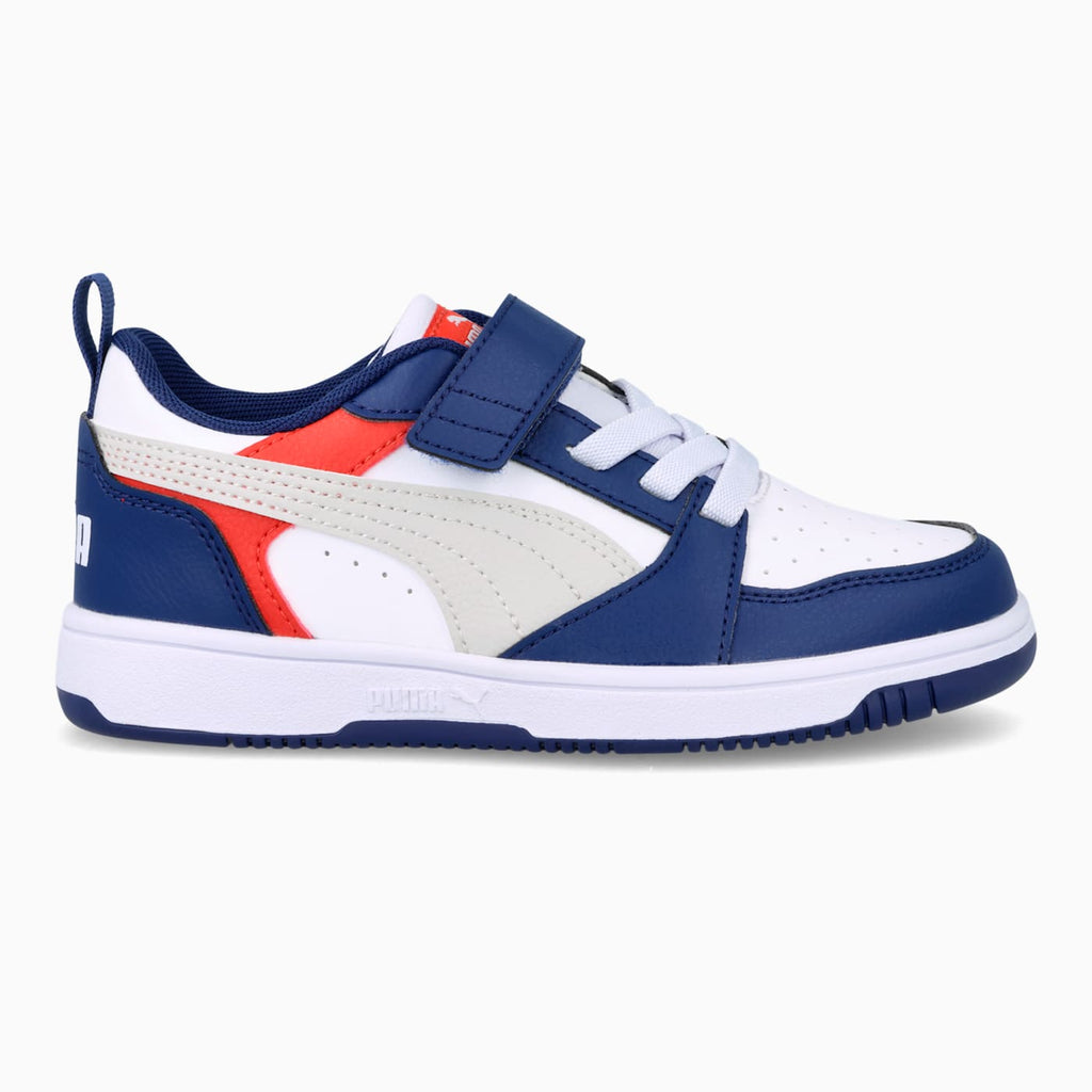 PUMA Rebound V6 Lo AC+ Kids' Shoes - Blue Jewel-Fea - Side Profile - Medial