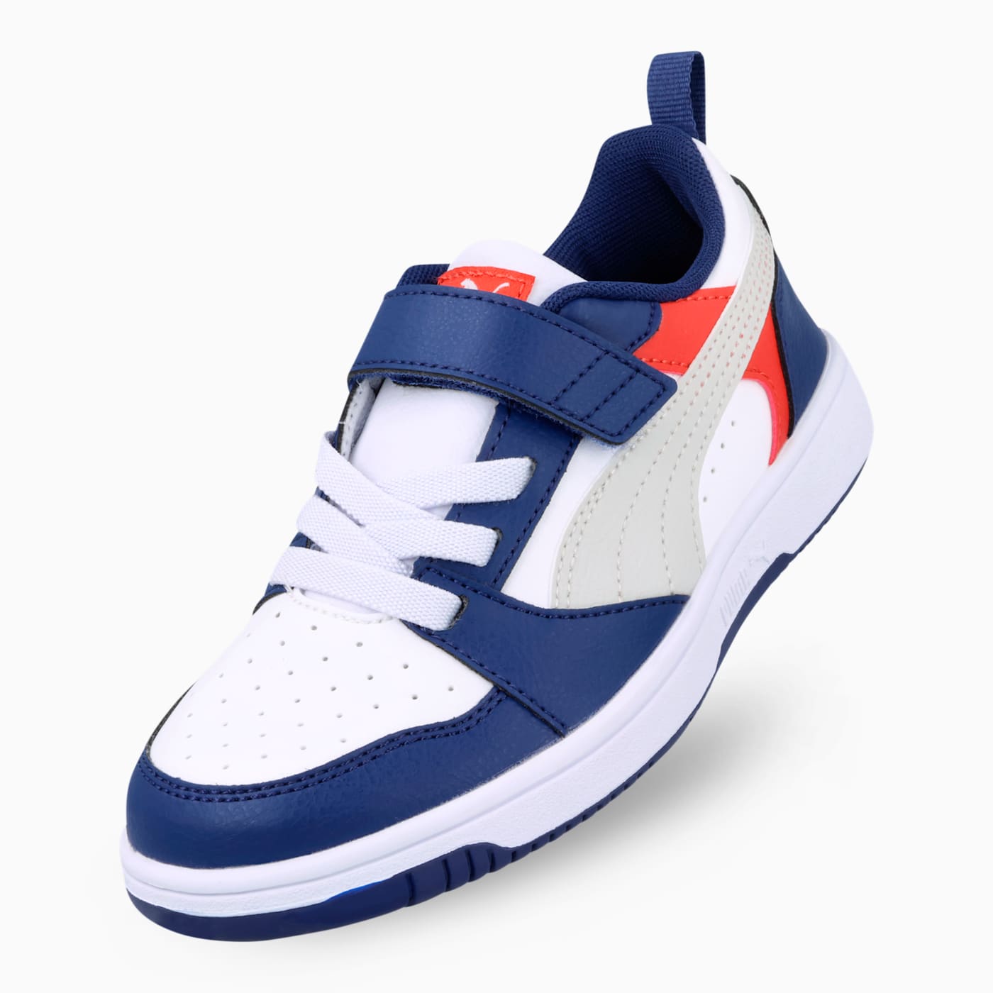 PUMA Rebound V6 Lo AC+ Kids' Shoes - Blue Jewel-Fea - Angled Studio / Lifestyle Shot