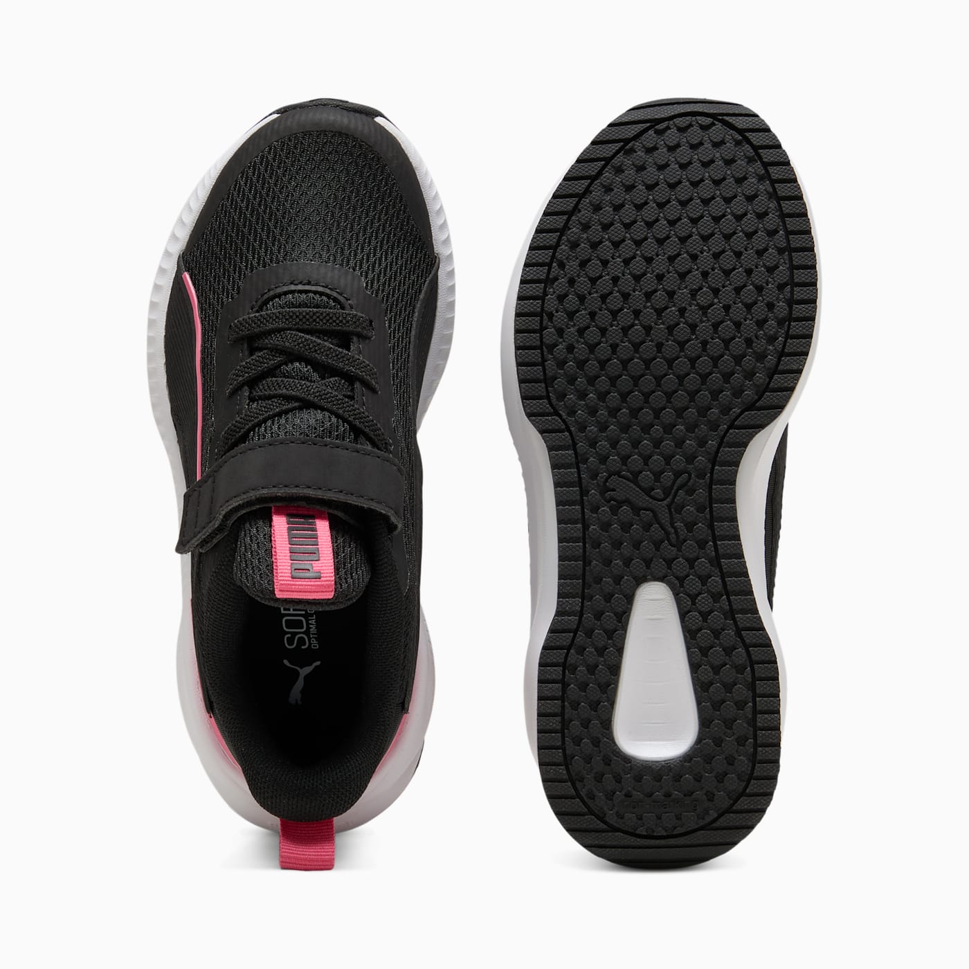 Flyer 3 AC+ Kids' Shoes - PUMA Black-Magic Rose-PUM - Top View and Outsole