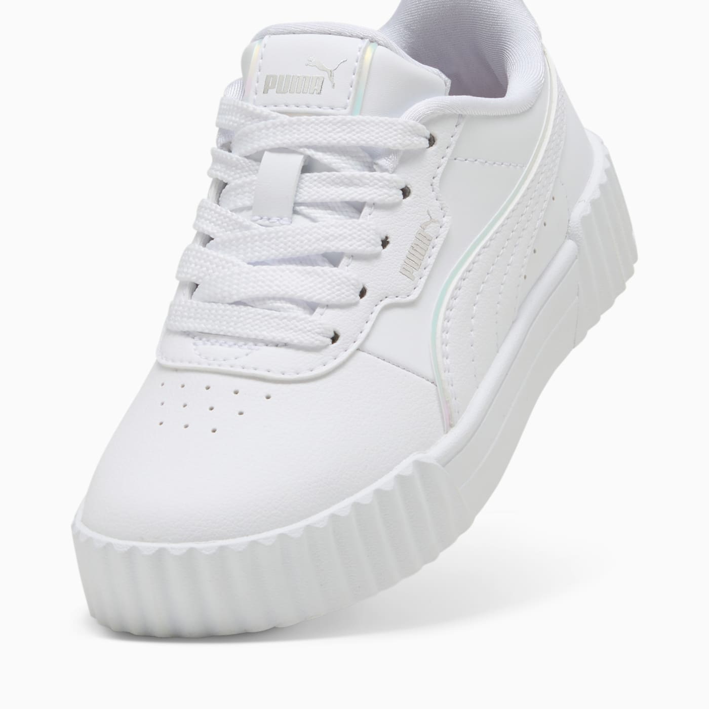 Carina 3.0 Holo 2.0 Kids' Shoes - PUMA White-PUMA S - Angled Studio / Lifestyle Shot