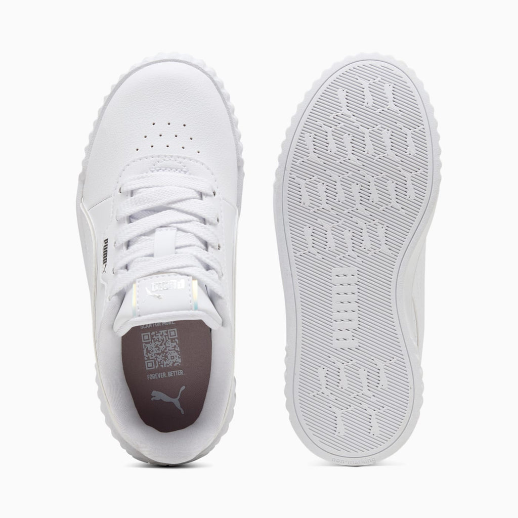 Carina 3.0 Holo 2.0 Kids' Shoes - PUMA White-PUMA S - Top View and Outsole