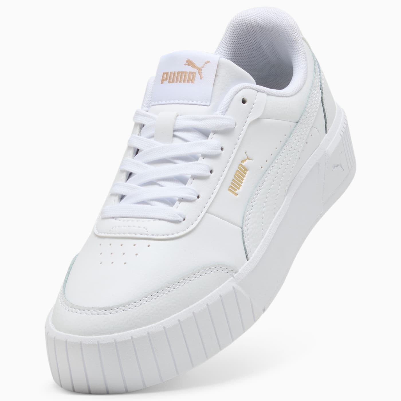 Carina Mia Women's Shoes - PUMA White-PUMA Gold - Angled Studio / Lifestyle Shot