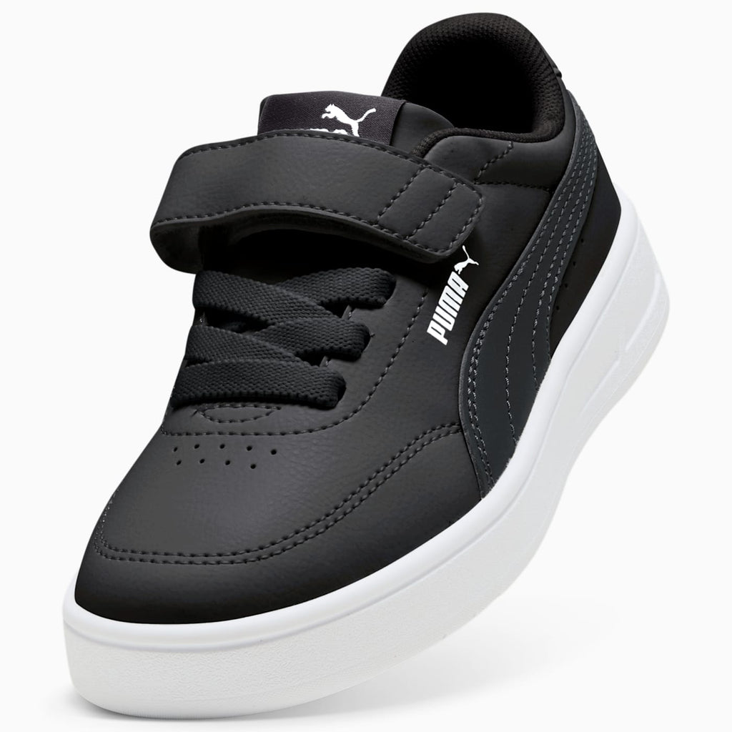 Court Classic Clean AC+ Kids' Shoes - PUMA Black-PU - Angled Studio / Lifestyle Shot