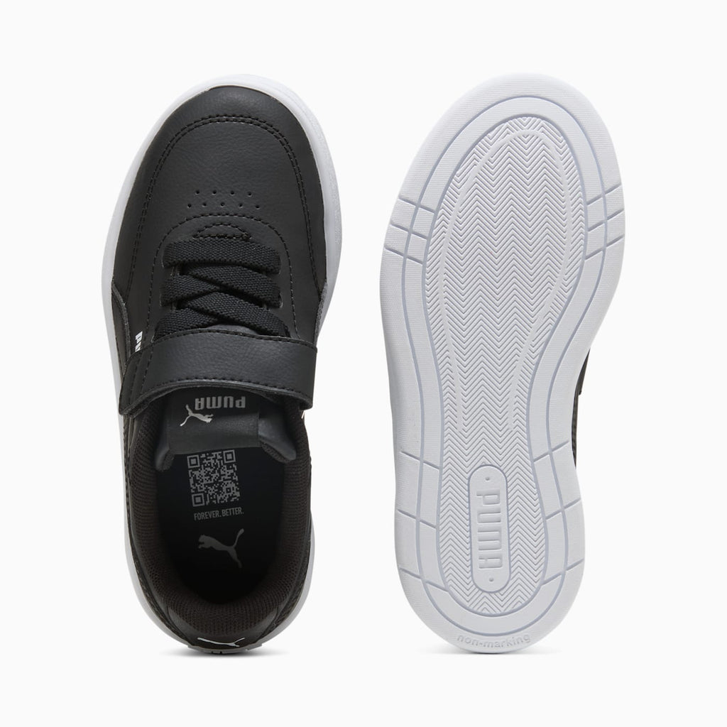 Court Classic Clean AC+ Kids' Shoes - PUMA Black-PU - Top View and Outsole