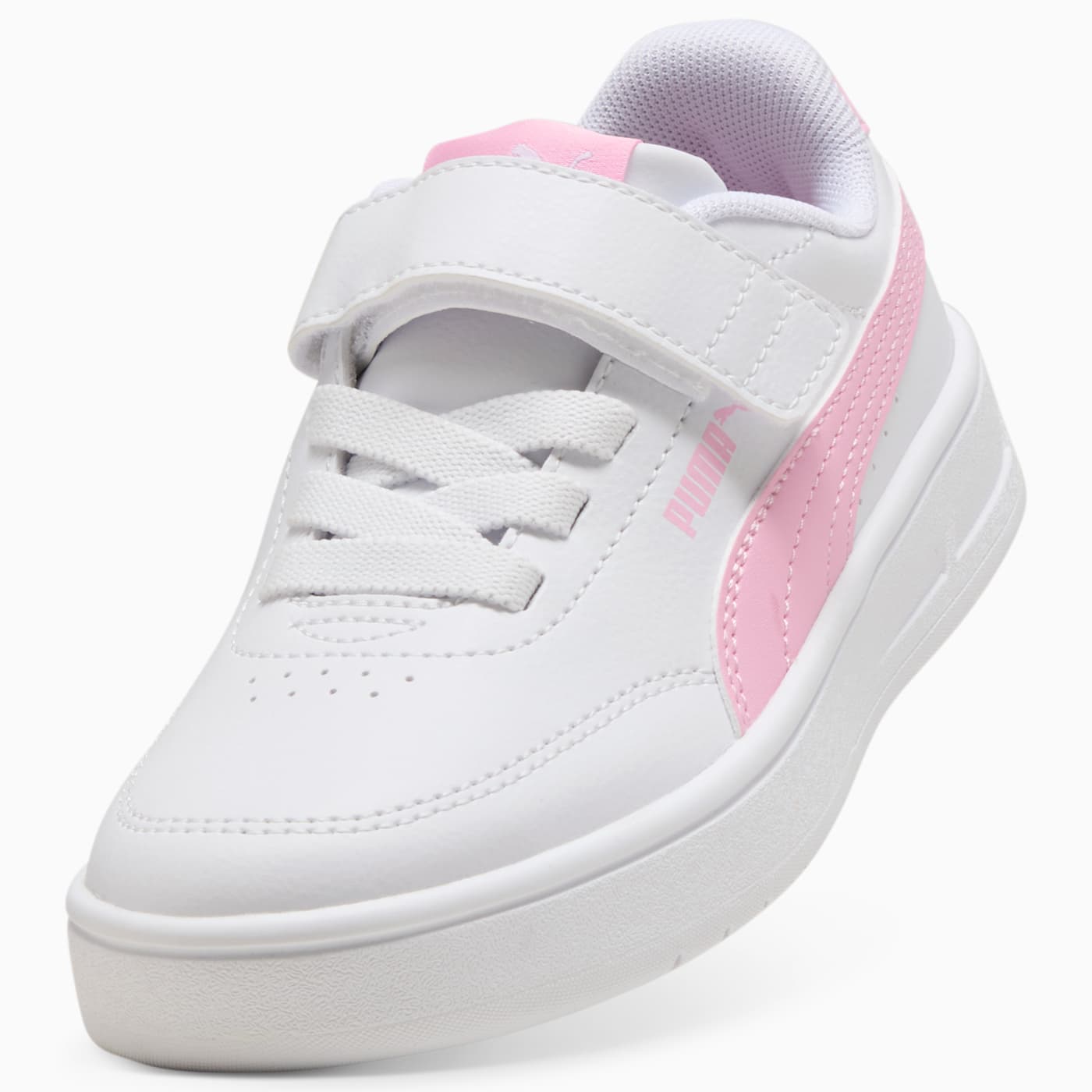 Court Classic Clean AC+ Kids' Shoes - PUMA White-Pi - Angled Studio / Lifestyle Shot
