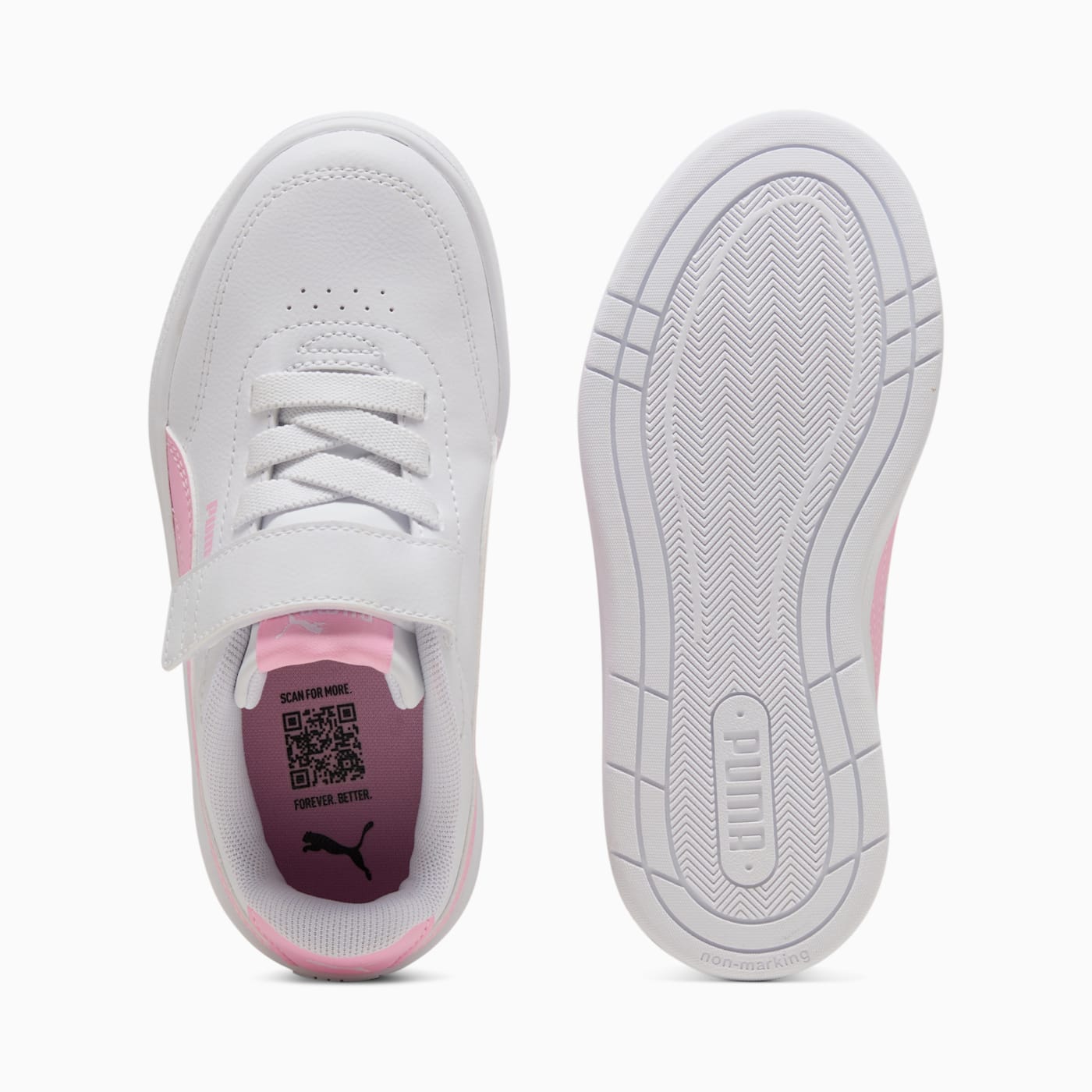 Court Classic Clean AC+ Kids' Shoes - PUMA White-Pi - Top View and Outsole
