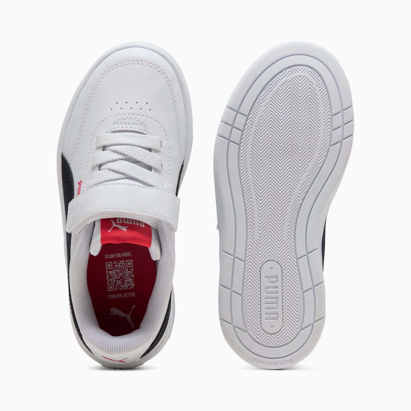 Court Classic Clean AC+ Kids' Shoes - PUMA White-Ne - Top View and Outsole