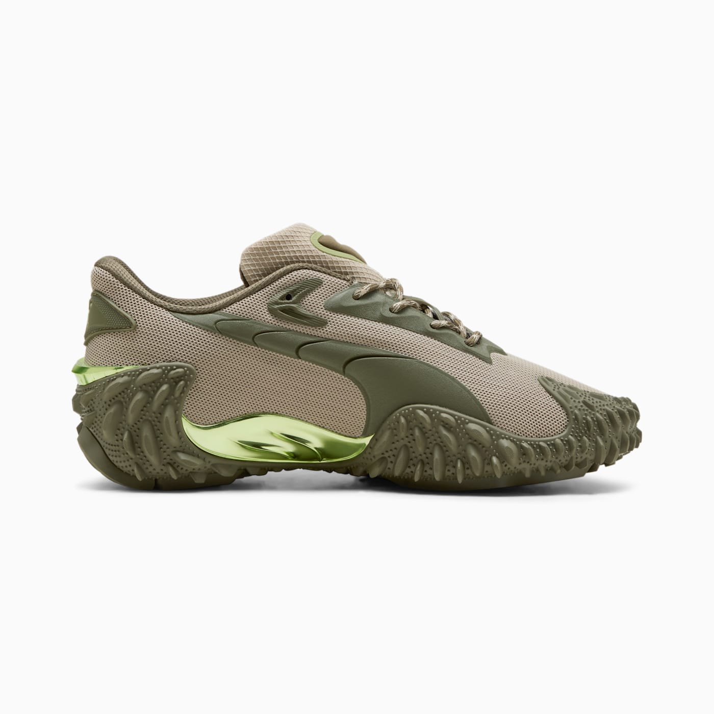 Mostro X Dots Men's Shoes - Pebble Gray-Loden Green - Side Profile - Medial