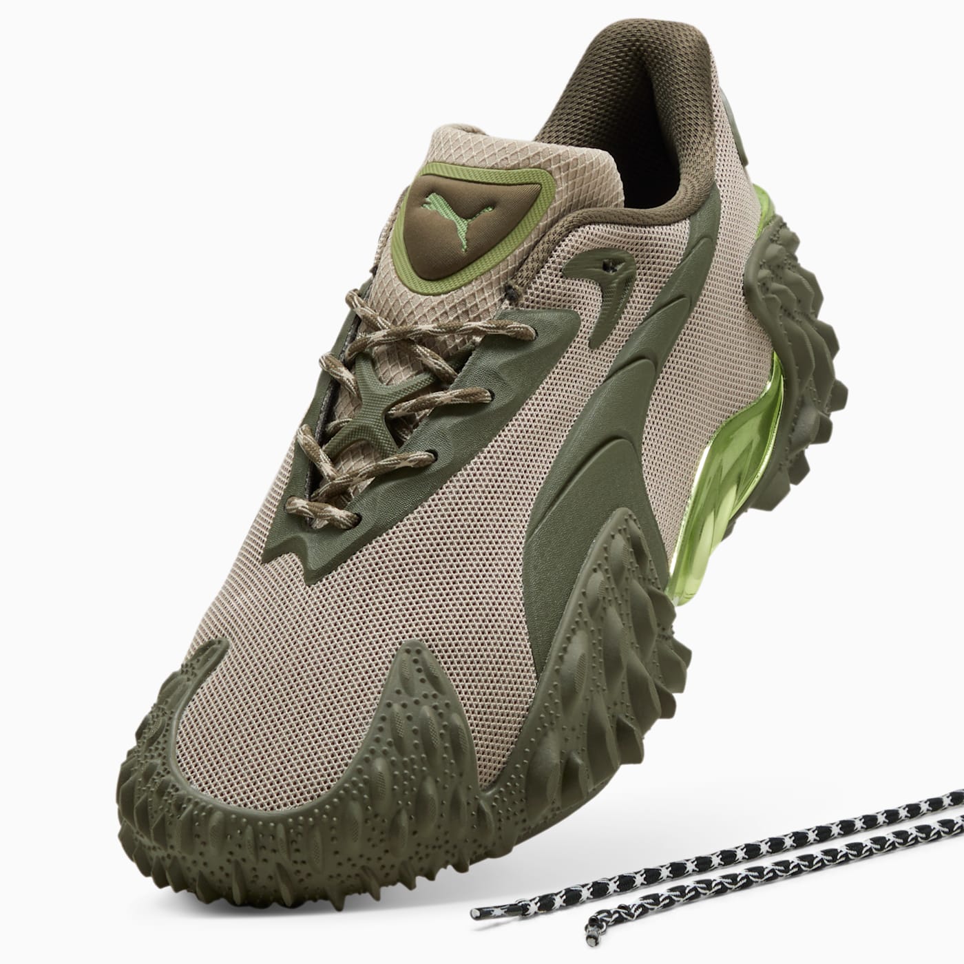 Mostro X Dots Men's Shoes - Pebble Gray-Loden Green - Angled Studio / Lifestyle Shot