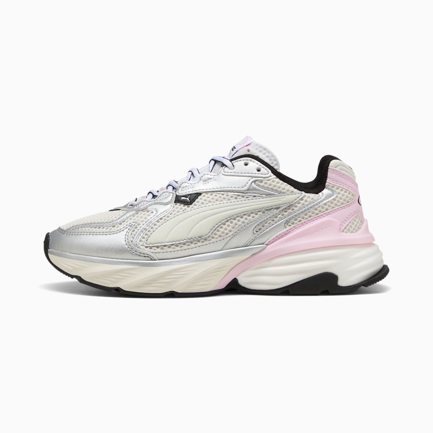 Fade Nitro LS PUMA Silver- Women's Shoes - Warm White-Pea - Side Profile - Lateral