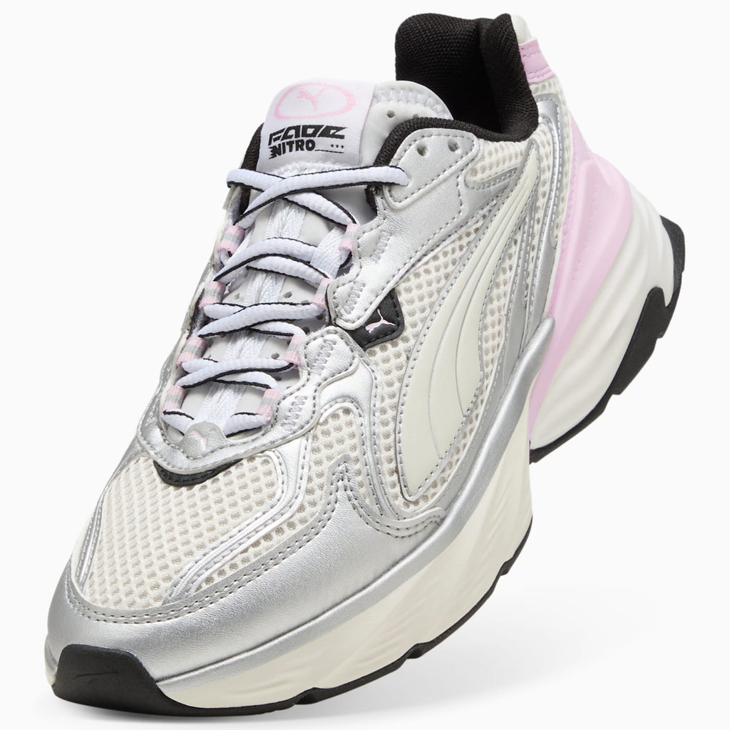 Fade Nitro LS PUMA Silver- Women's Shoes - Warm White-Pea - Angled Studio / Lifestyle Shot