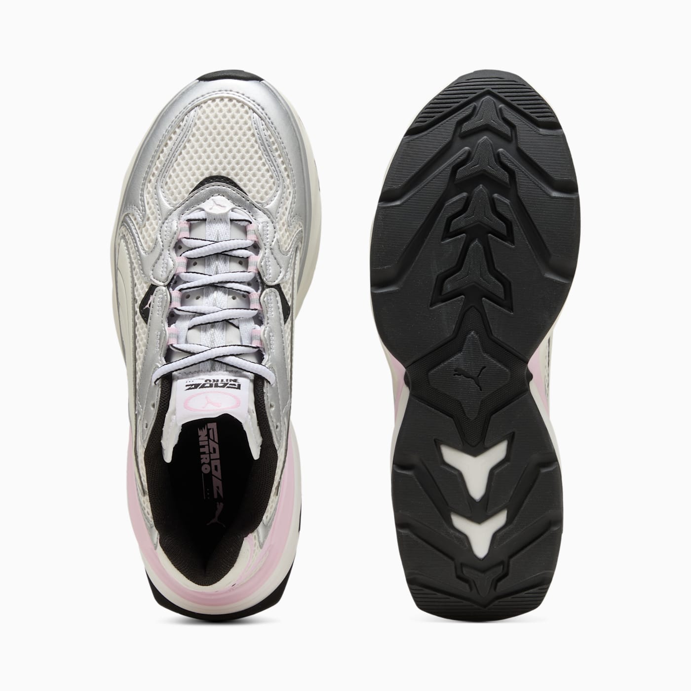 Fade Nitro LS PUMA Silver- Women's Shoes - Warm White-Pea - Top View and Outsole