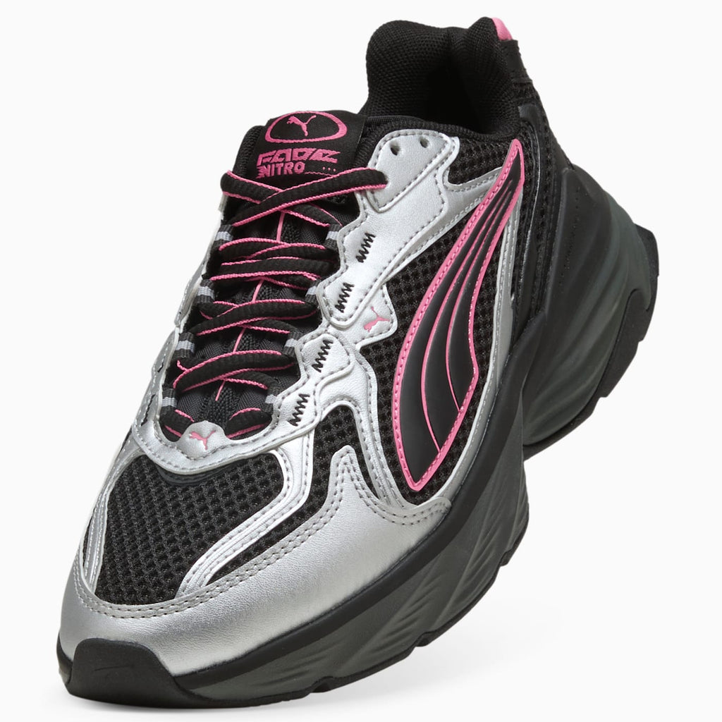 Fade Nitro LS PUMA Silver- Women's Shoes - PUMA Black-Str - Angled Studio / Lifestyle Shot
