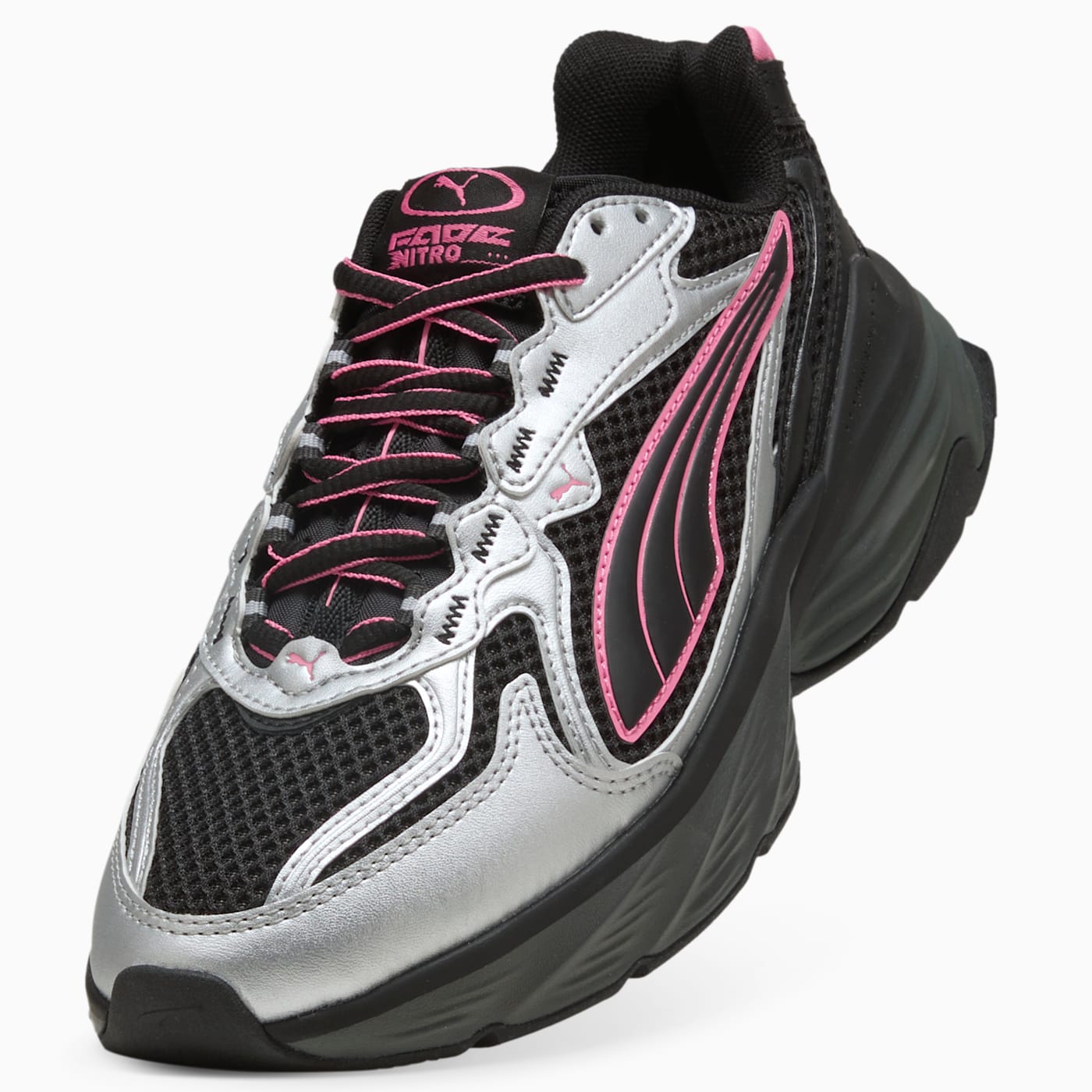 Fade Nitro LS PUMA Silver- Women's Shoes - PUMA Black-Str - Angled Studio / Lifestyle Shot
