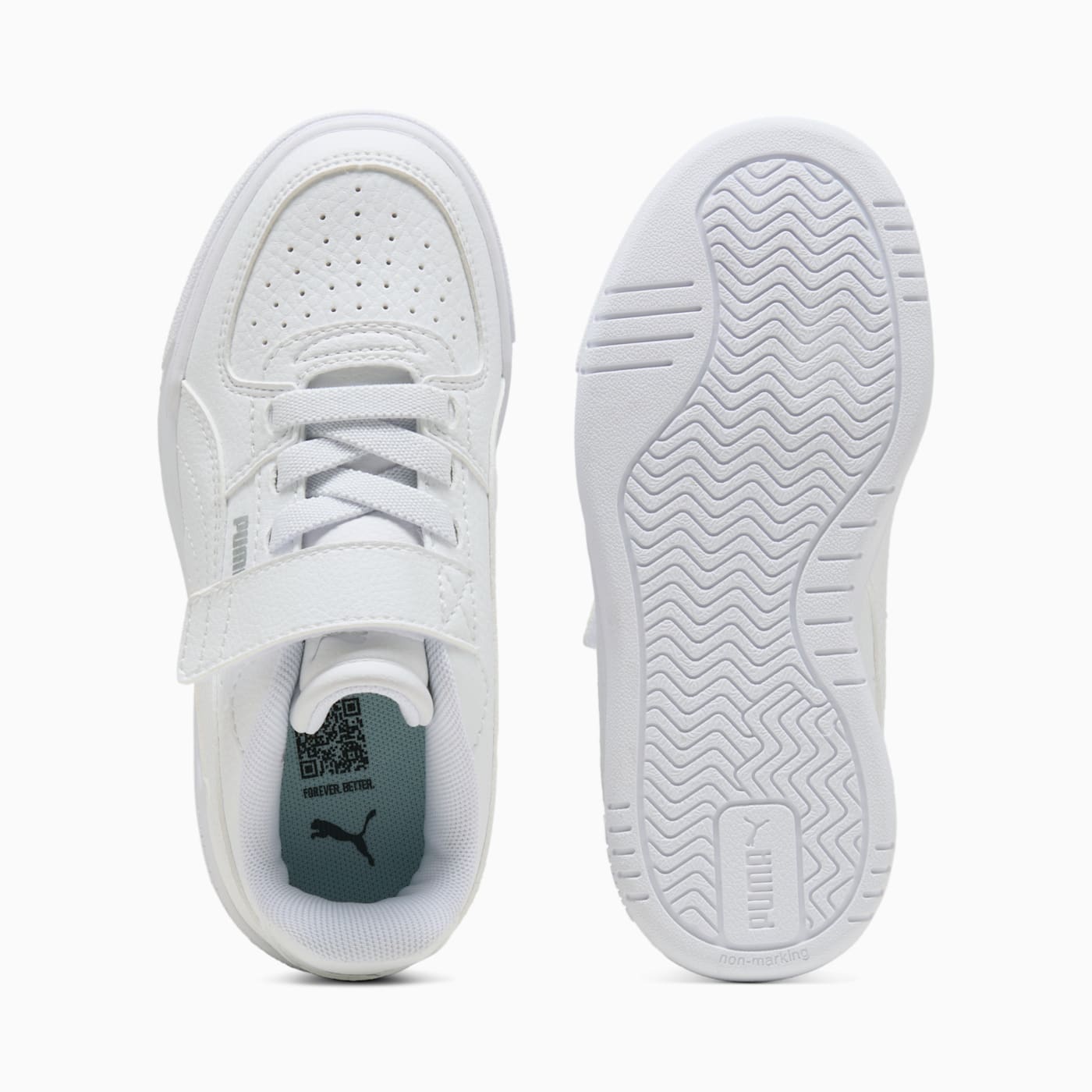 PUMA Caven III AC+ Kids' Shoes - PUMA White-PUMA Si - Top View and Outsole