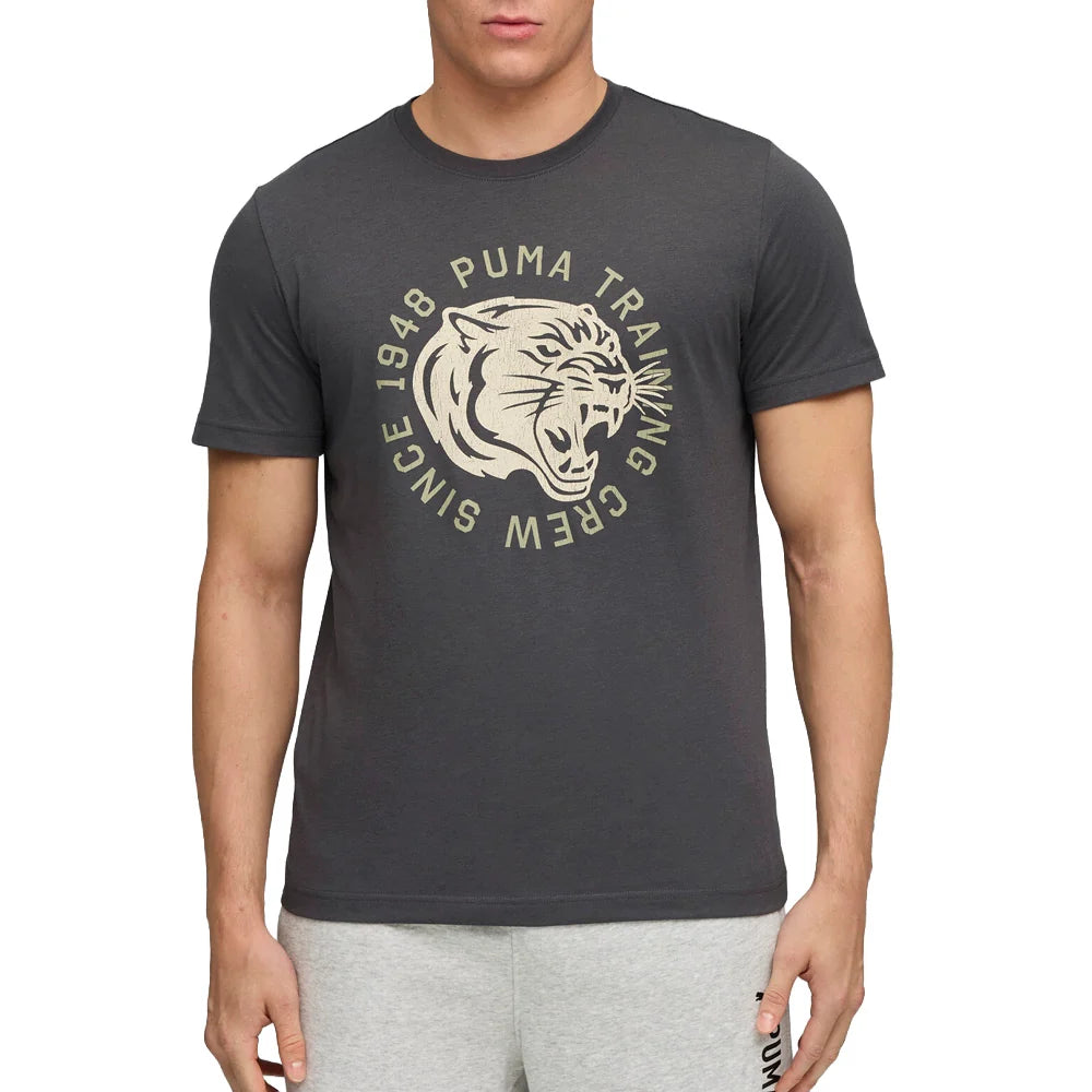 PUMA Illustrated Graphic Crew Neck Short Sleeve T-Shirt Mens Grey Casual Tops