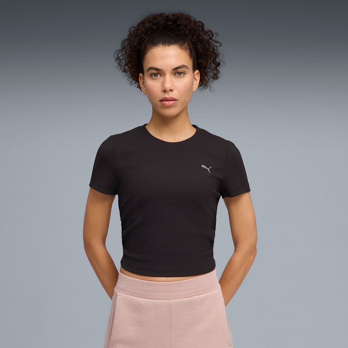 CLOUDSPUN Rib Tee Women - PUMA Black model image