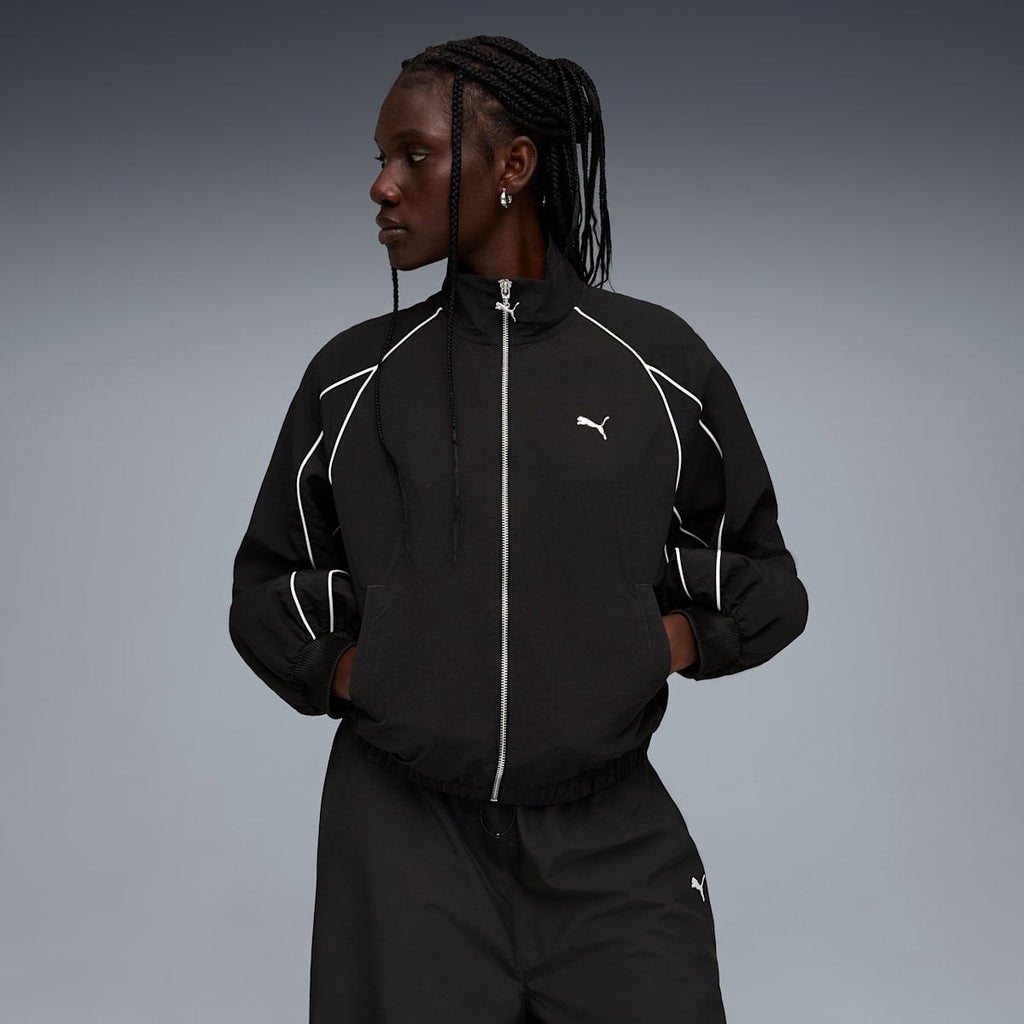 T7 Balloon-Sleeve Piping Relaxed Woven Track Jacket Women - PUMA Black model image