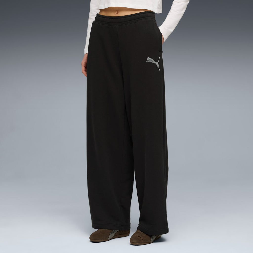 Essentials Graphic Leo Luxe Bedazzled Slouchy Pants Women - PUMA Black model image