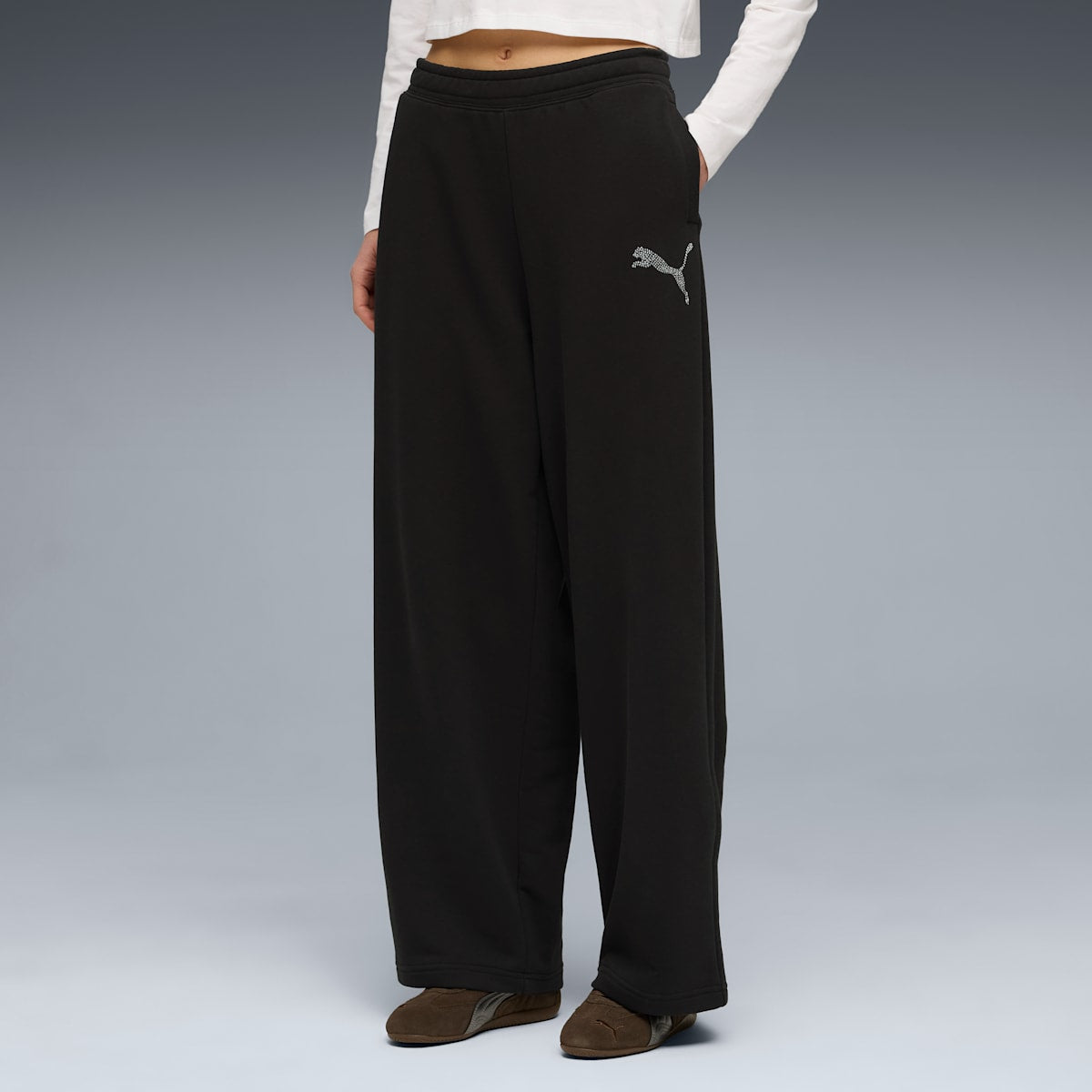 Essentials Graphic Leo Luxe Bedazzled Slouchy Pants Women - PUMA Black model image