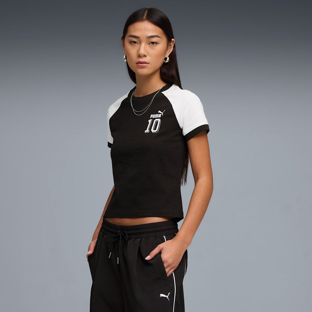 FUTURE.PUMA.ARCHIVE Slim Short Ringer Tee Women - PUMA Black model image