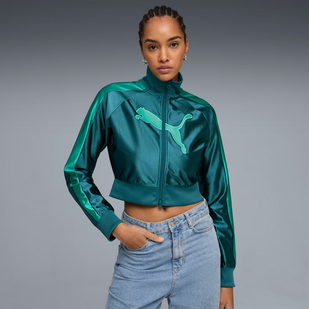 FUTURE.PUMA.ARCHIVE T7 Slim Cropped Track Jacket Women - Emerald Ice model image