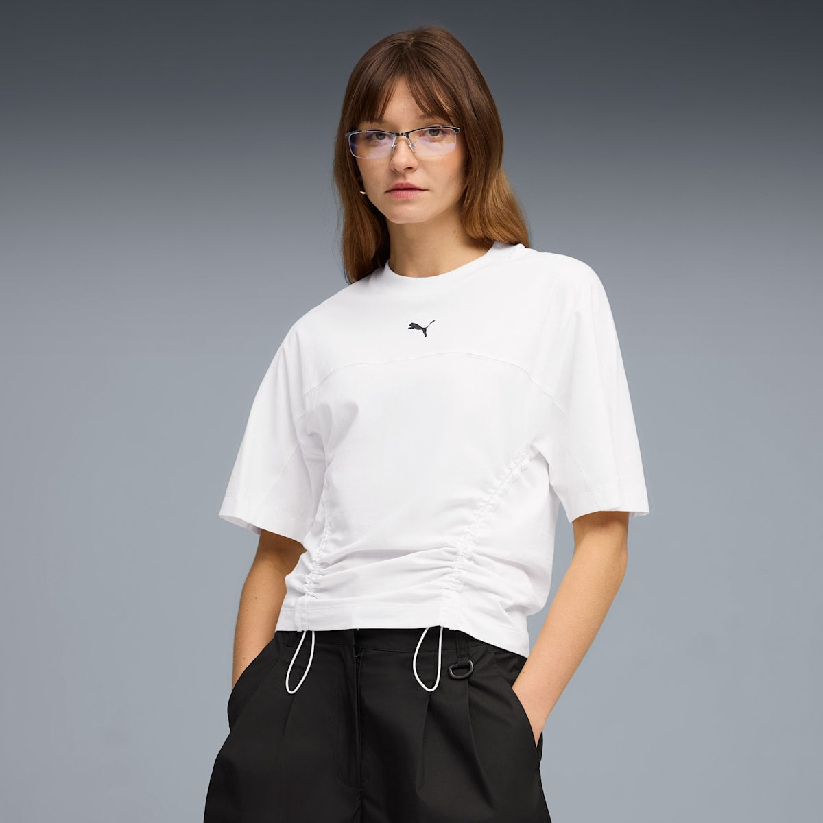 DARE TO Fitted-Waist Tee Women - PUMA White model image