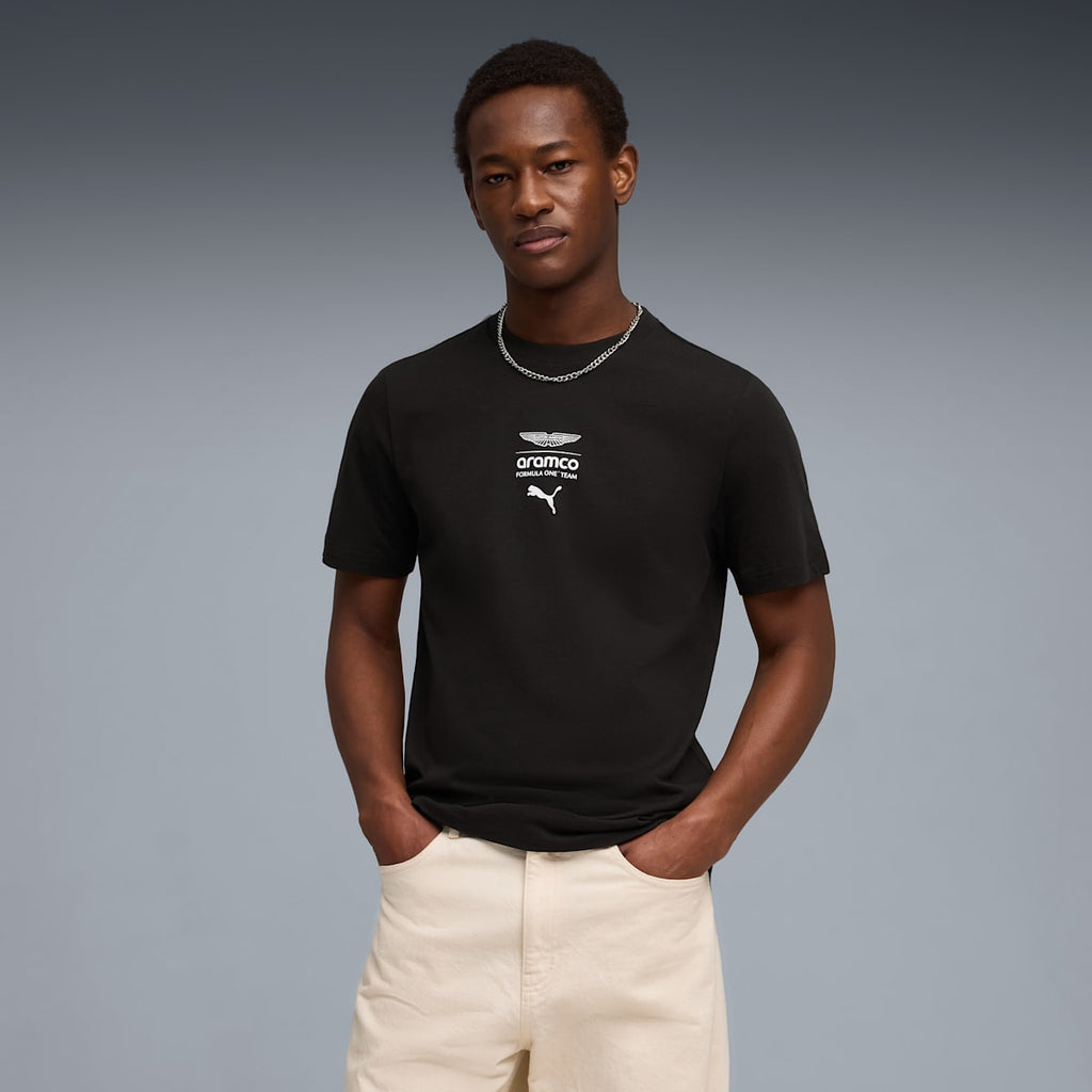 PUMA x ASTON MARTIN ARAMCO F1® TEAM Essentials Tee Men - PUMA Black - model-front
