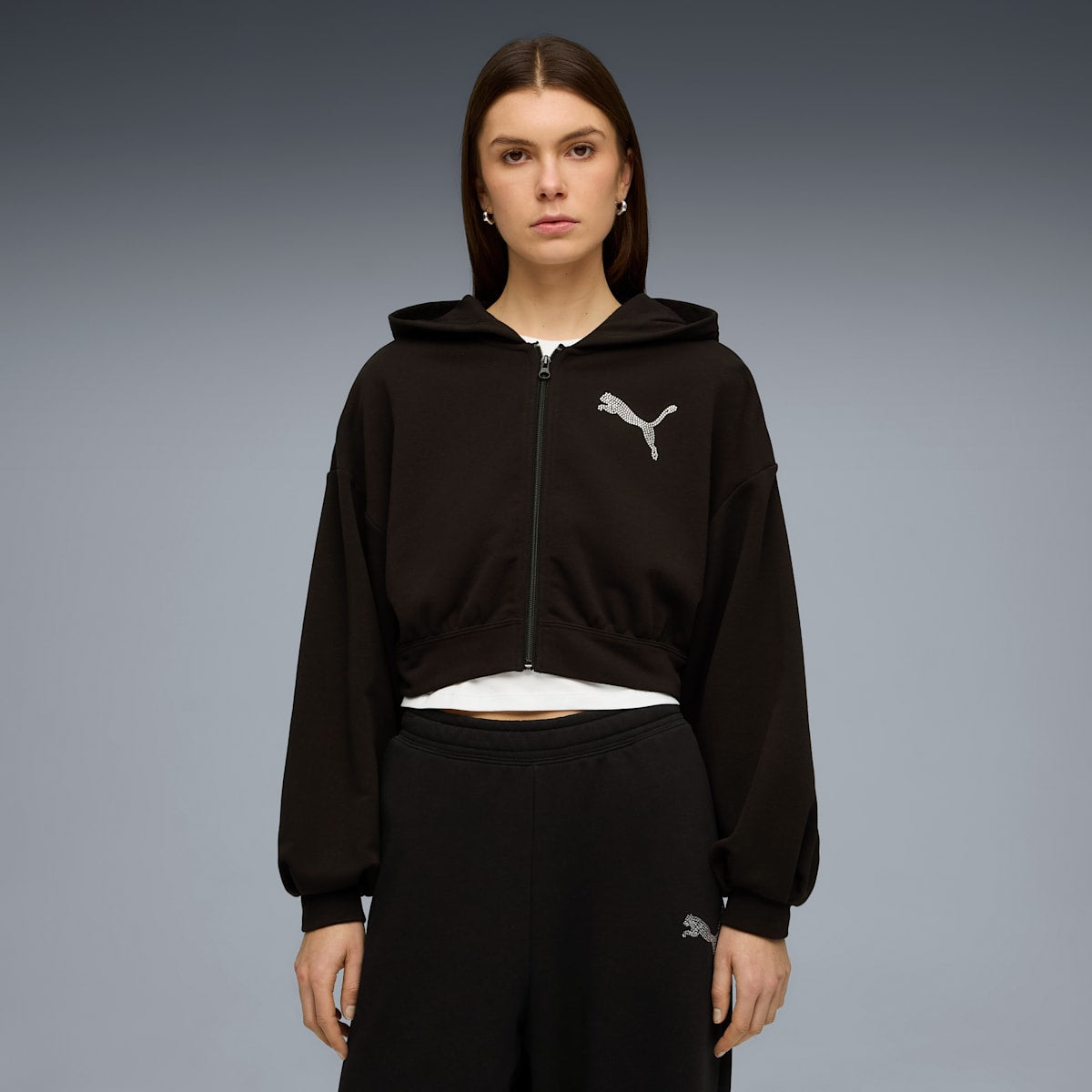 Essentials Graphic Bedazzled Full-Zip Hoodie Women - PUMA Black model image