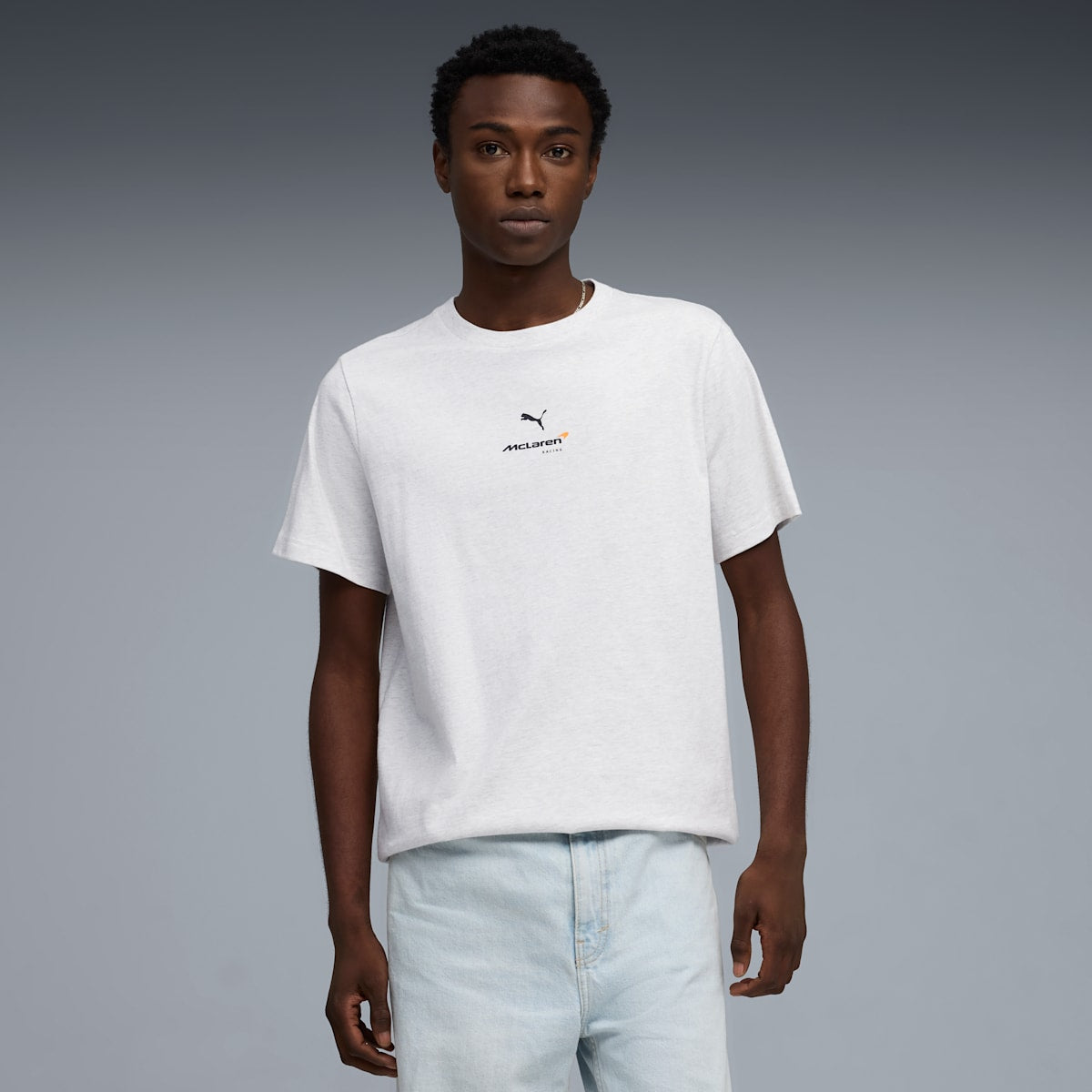 McLAREN RACING Small Logo Tee Men - White Glow Heather - model-front