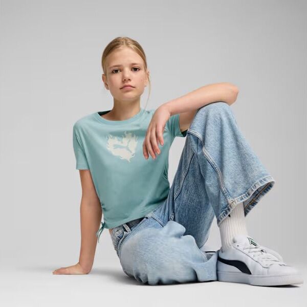 FLAMING LOVE Knotted Tee Youth - Modern Mint - seated model view