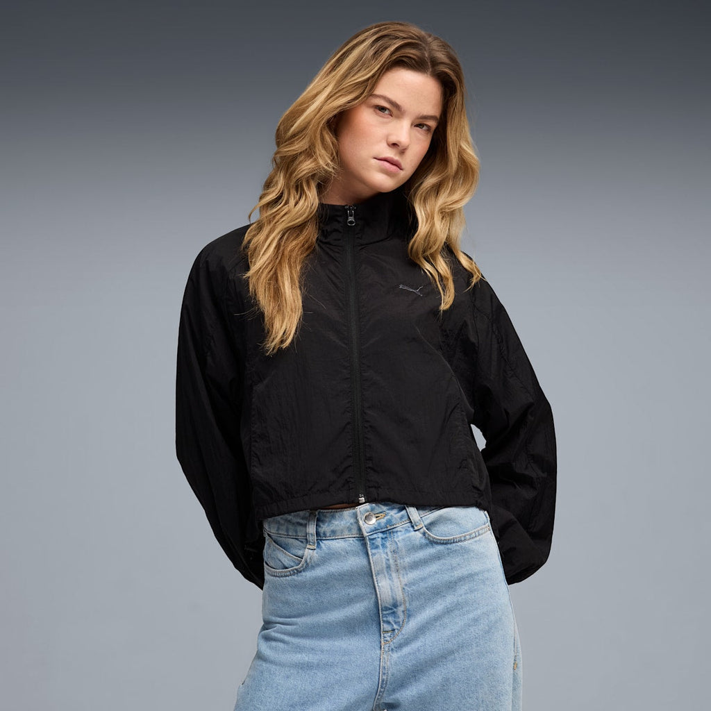 HER Relaxed Full-Zip Woven Jacket Women - PUMA Black model image