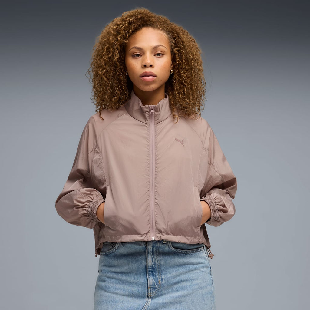 HER Relaxed Full-Zip Woven Jacket Women - Sandstone model image