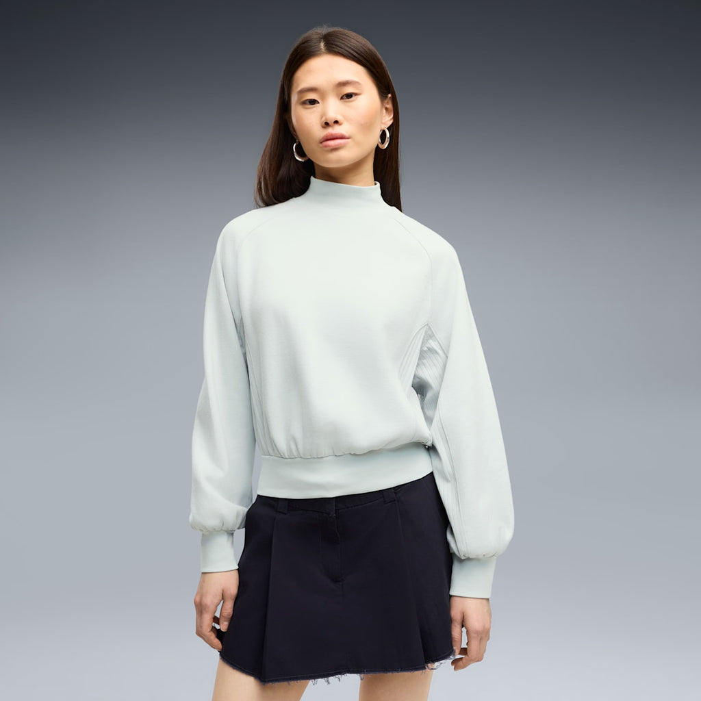 HER Relaxed Mock Neck Crew Sweatshirt Women - Créme De Mint - on model